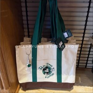 Canvas Tote Bag with Green Straps